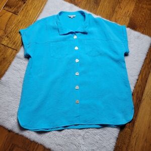 John Mark Button Up Tunic Shirt Women's Plus 1X Turquoise Shell Buttons Wired